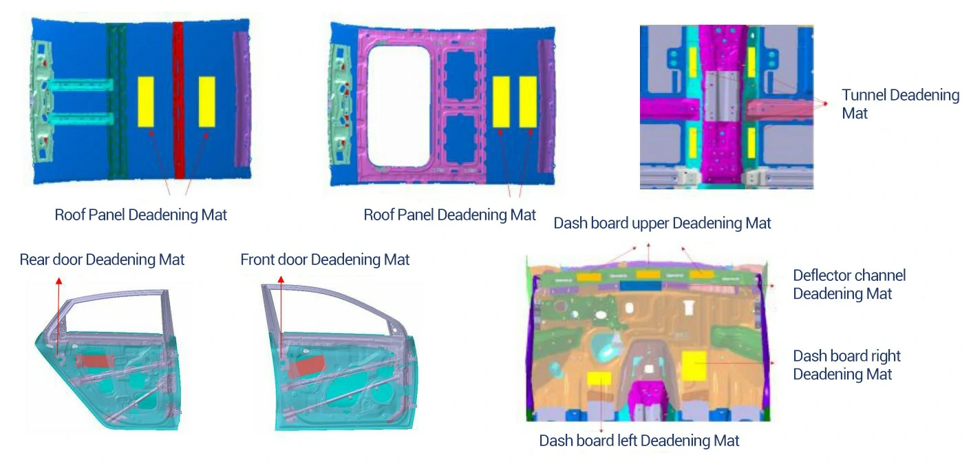 Butyl Rubber Adhesive Sheet for Car, used as Tunnel Deadening Mat, Roof Panel Deadening Mat, Dash board upper Deadening Mat, Front door Deadening Mat, Roof Panel Deadening Mat, Rear door Deadening Mat, Deflector channel Deadening Mat, Dash board left Deadening Mat, Dash board right Deadening Mat